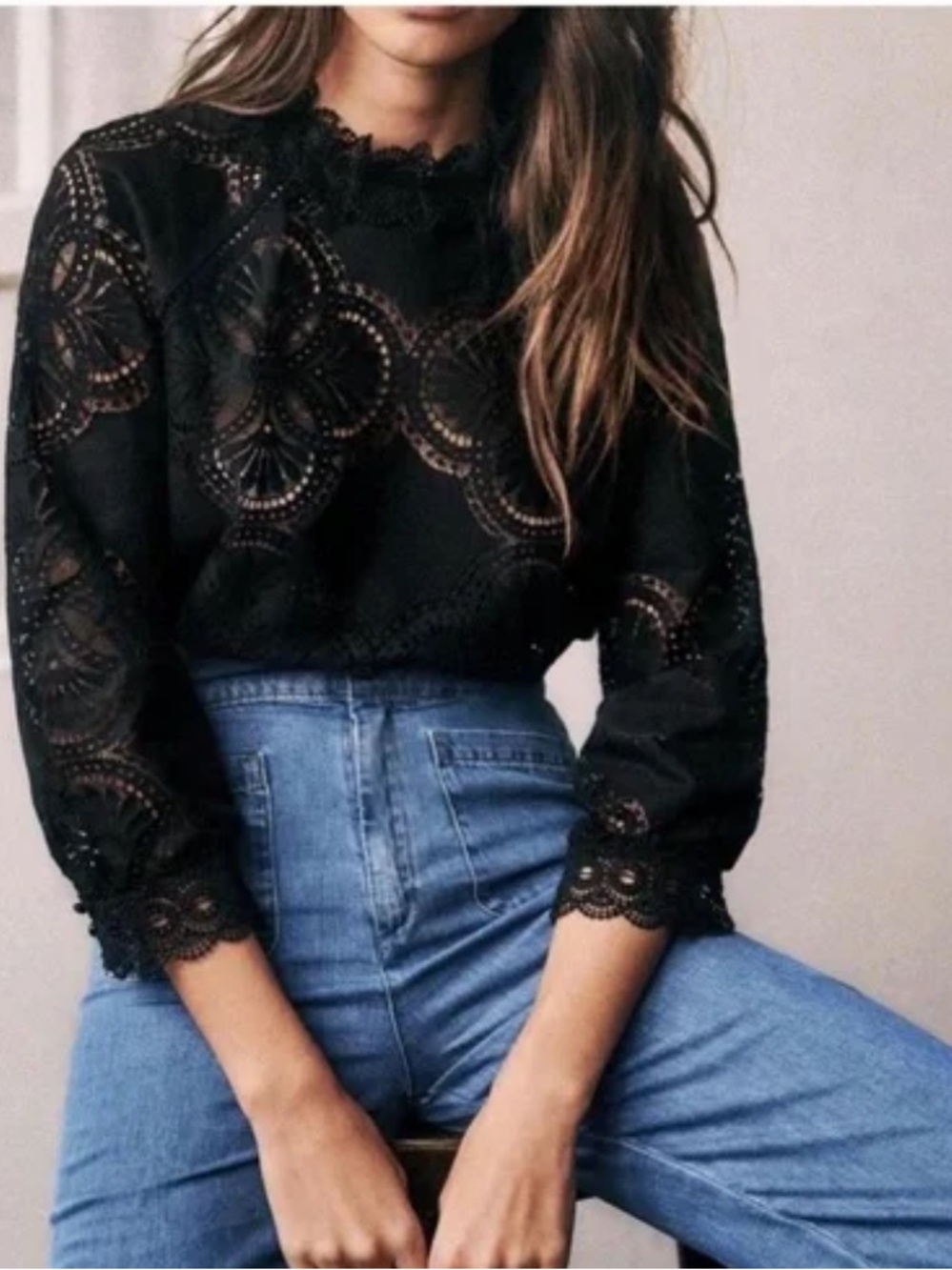 Sezane Bianca black blouse size eu 32/xs